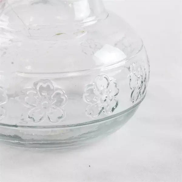 Vintage 4.25" Clear Glass Bulb Forcing Vase Embossed Flowers