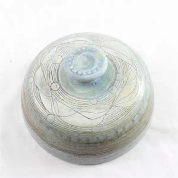 Handmade Studio Pottery Light Blue Floral Swirl Glazed Cheese Butter Dish 6.75"