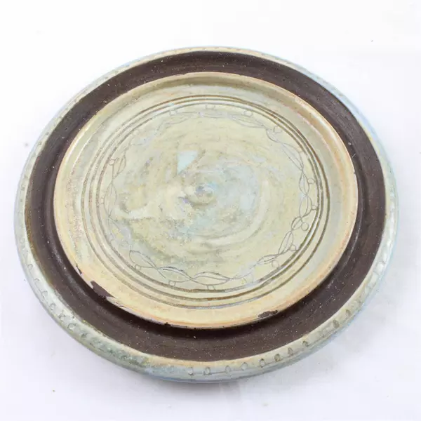 Handmade Studio Pottery Light Blue Floral Swirl Glazed Cheese Butter Dish 6.75"