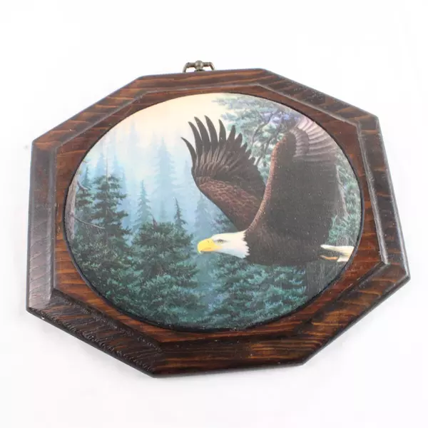 1970s American Bald Eagle 3D Resin Dome Art on Heavy Solid Wood Plaque