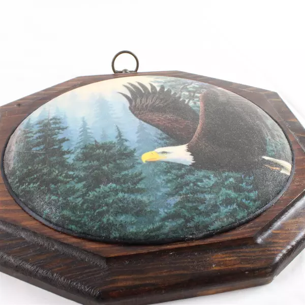 1970s American Bald Eagle 3D Resin Dome Art on Heavy Solid Wood Plaque