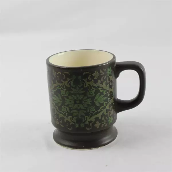 Brown Ceramic Mug with Green Floral Design 3.75" Drinkware Cup