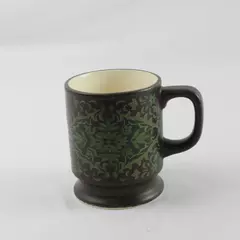 Brown Ceramic Mug with Green Floral Design 3.75" Drinkware Cup
