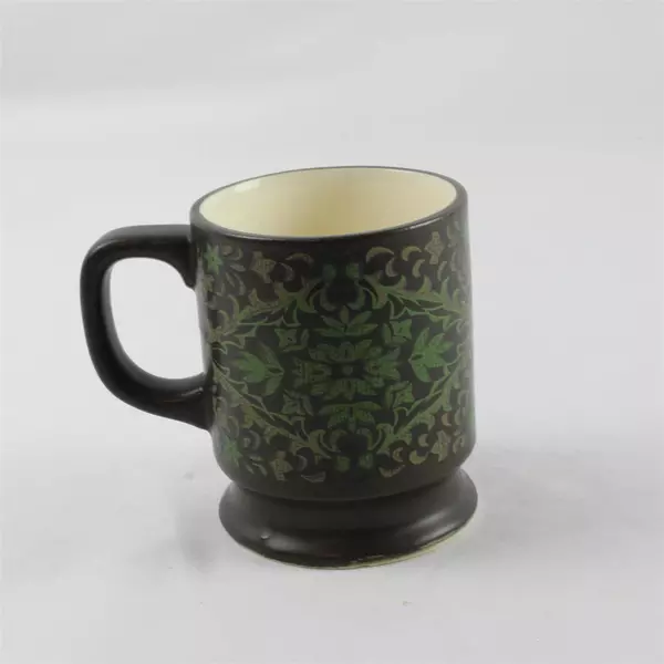 Brown Ceramic Mug with Green Floral Design 3.75" Drinkware Cup