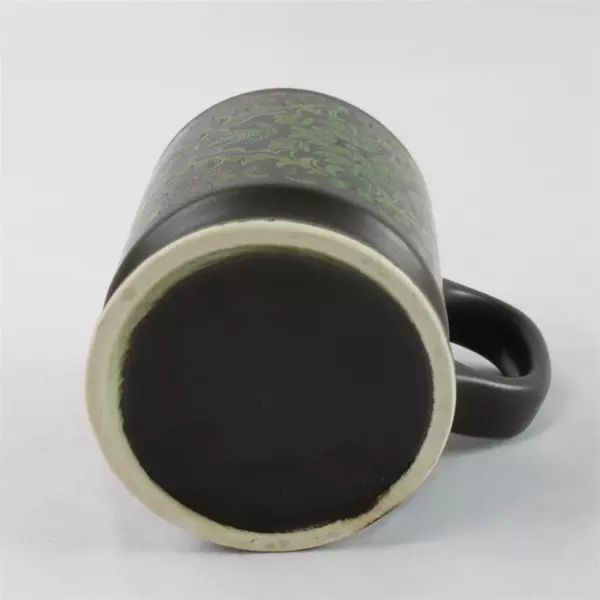 Brown Ceramic Mug with Green Floral Design 3.75" Drinkware Cup