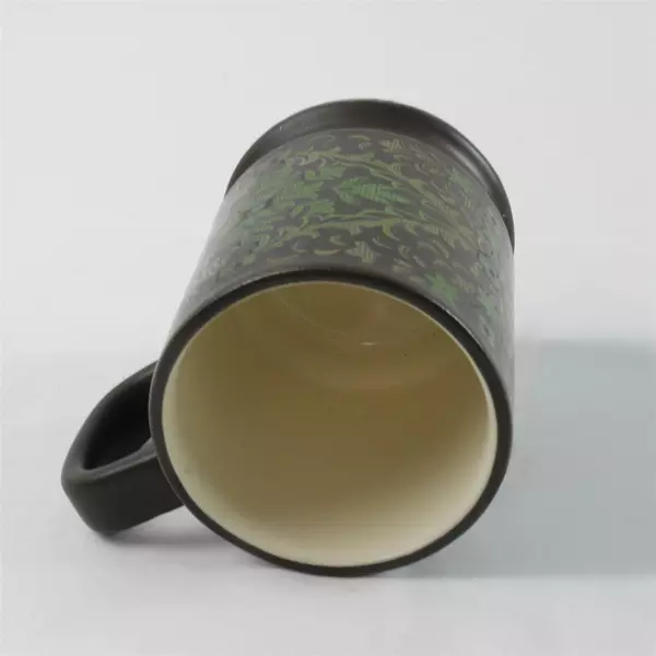 Brown Ceramic Mug with Green Floral Design 3.75" Drinkware Cup