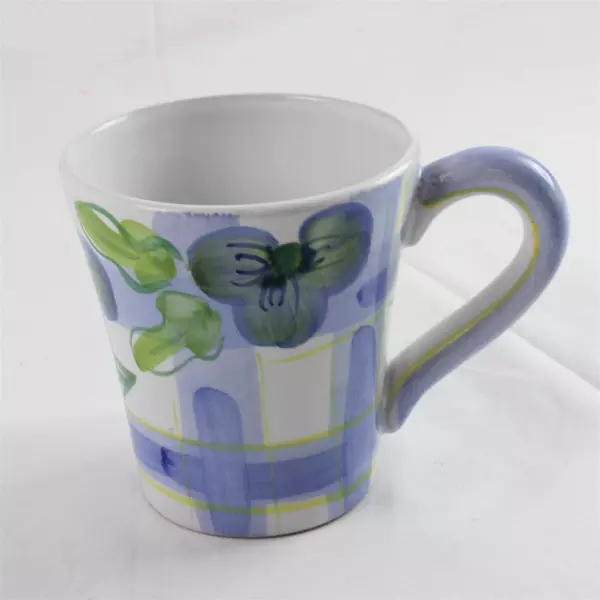 Handpainted Ceramic Coffee Mug with Purple Flowers 4" Tall