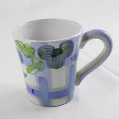 Handpainted Ceramic Coffee Mug with Purple Flowers 4" Tall