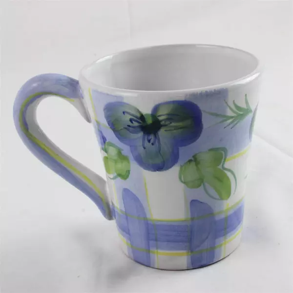 Handpainted Ceramic Coffee Mug with Purple Flowers 4" Tall