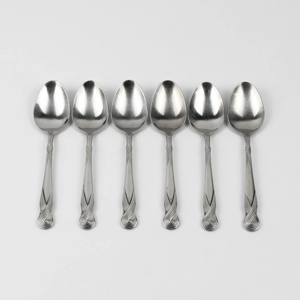 Set Of 6 Retroneu Octave Pattern 18/8 Stainless Oval Soup Spoons 7 Inches