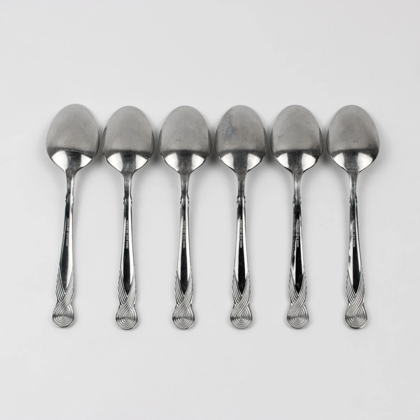 Set Of 6 Retroneu Octave Pattern 18/8 Stainless Oval Soup Spoons 7 Inches