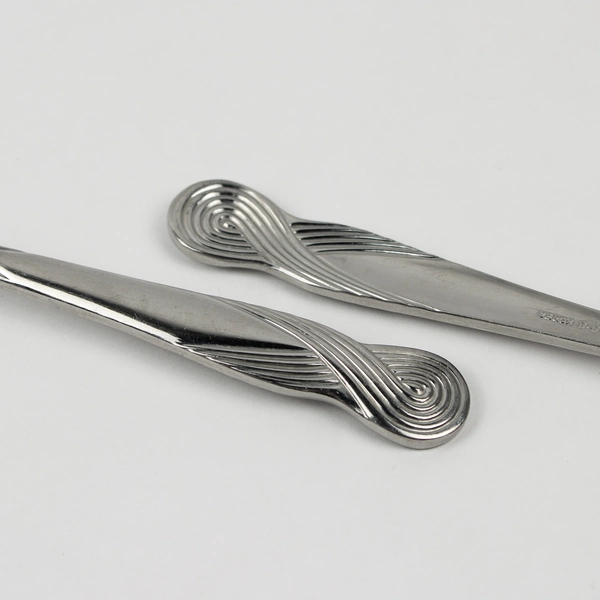 Set Of 6 Retroneu Octave Pattern 18/8 Stainless Oval Soup Spoons 7 Inches