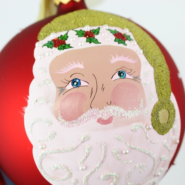 Collectors Series 4 Inch Santa Red Glass Ball Ornament