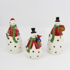Costco Set Of 3 Ceramic Snowmen With Color Changing LED Lights Ceramic 