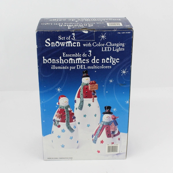 Costco Set Of 3 Ceramic Snowmen With Color Changing LED Lights Ceramic 