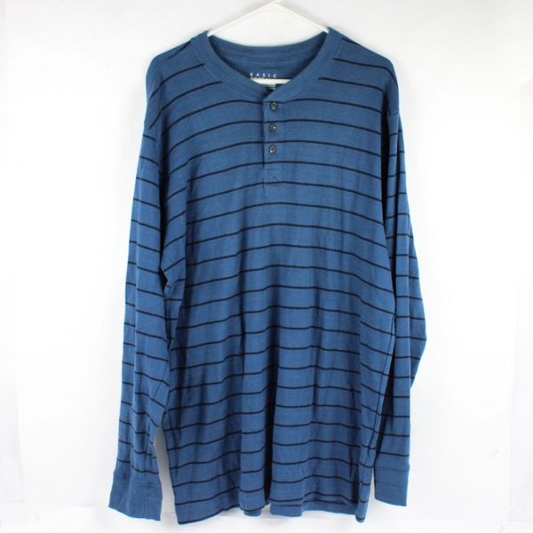 Basic Editions Blue Striped Long-Sleeve Henley Shirt Men's Size XLT