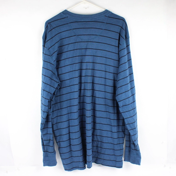 Basic Editions Blue Striped Long-Sleeve Henley Shirt Men's Size XLT
