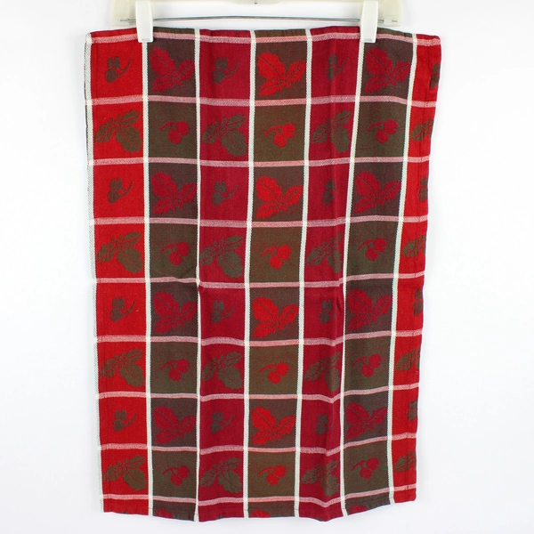 Set of 2 Sur La Table Red and Brown Cotton Christmas Kitchen Towels