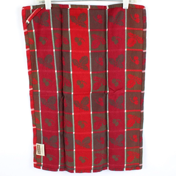 Set of 2 Sur La Table Red and Brown Cotton Christmas Kitchen Towels
