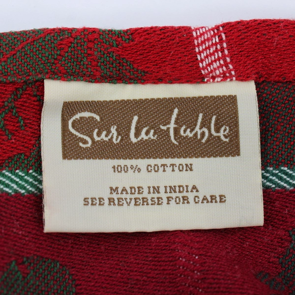 Set of 2 Sur La Table Red and Brown Cotton Christmas Kitchen Towels