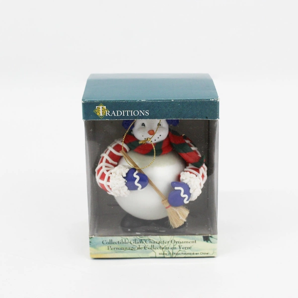 Traditions Glass Christmas Snowman With Broom Ornament Christmas Tree Decoration