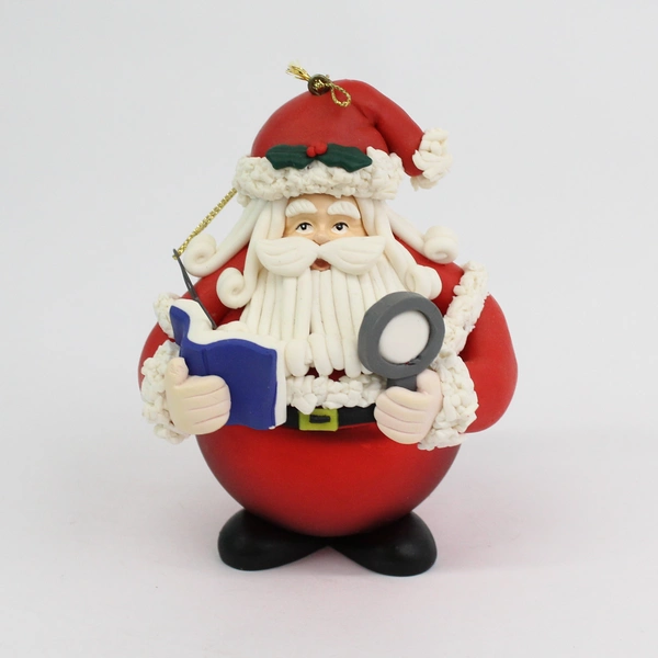 Traditions Collectible Glass Ornament Santa With Book And Magnifying Glass