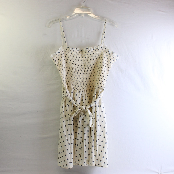 Mi Ami Gray Polka Dot Cream Smocked Spaghetti Strap Dress Women's Large