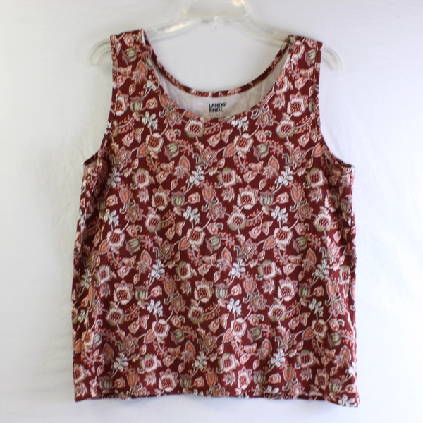 Lands' End Burnt Orange Floral Pattern Cotton Tank Top Women's Size Large 14-16
