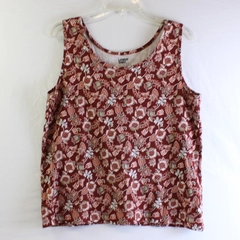 Lands' End Burnt Orange Floral Pattern Cotton Tank Top Women's Size Large 14-16
