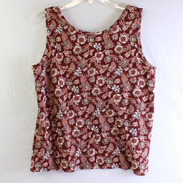 Lands' End Burnt Orange Floral Pattern Cotton Tank Top Women's Size Large 14-16