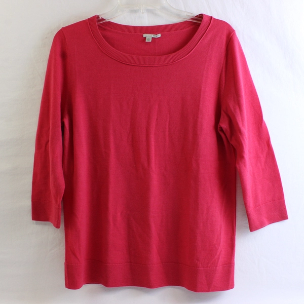 Halogen Pink-Red Knit 3/4-Sleeve Merino Wool Sweater Women's Size Large Petite