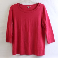 Halogen Pink-Red Knit 3/4-Sleeve Merino Wool Sweater Women's Size Large Petite