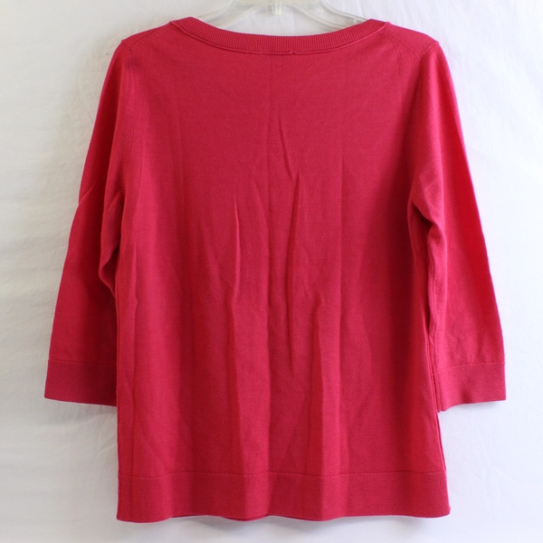 Halogen Pink-Red Knit 3/4-Sleeve Merino Wool Sweater Women's Size Large Petite