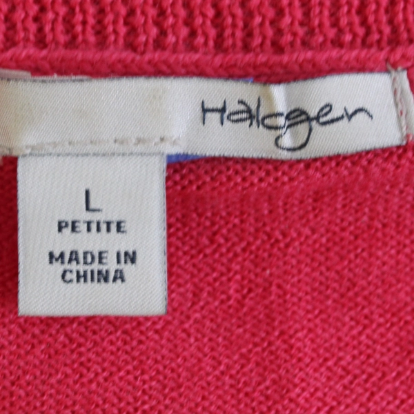 Halogen Pink-Red Knit 3/4-Sleeve Merino Wool Sweater Women's Size Large Petite