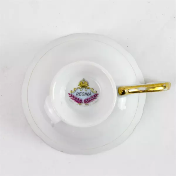 Regina Bone China Floral Rose Black & Pink Tea Cup Occupied Japan 1950s Vintage