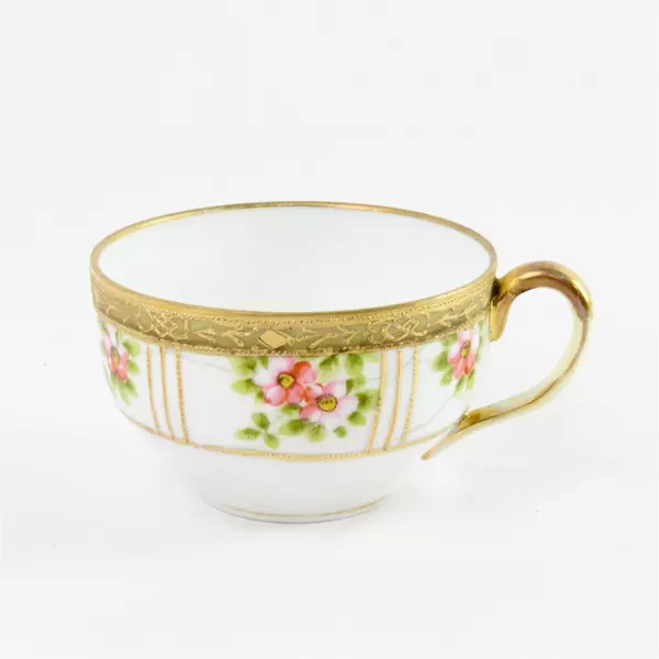 Hand Painted Nippon Porcelain Tea Cup Floral Gold Detail Vintage