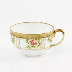 Hand Painted Nippon Porcelain Tea Cup Floral Gold Detail Vintage