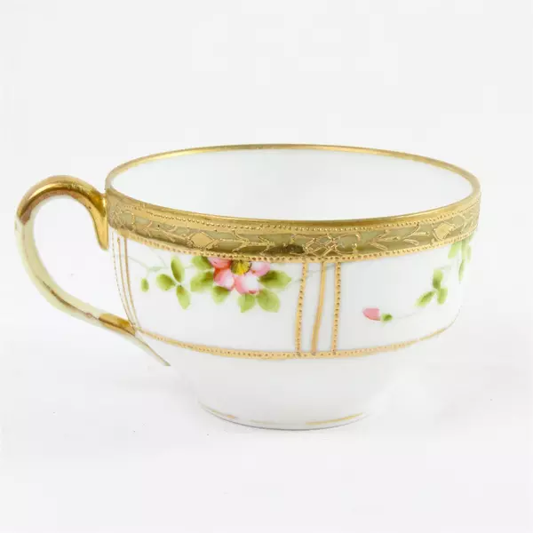 Hand Painted Nippon Porcelain Tea Cup Floral Gold Detail Vintage