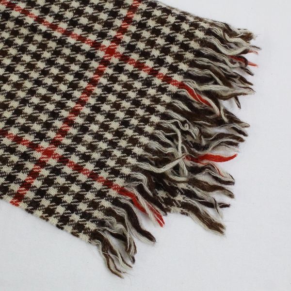 Brown and Red Houndstooth Pattern Knit Scarf With Fringe 11" x 55"