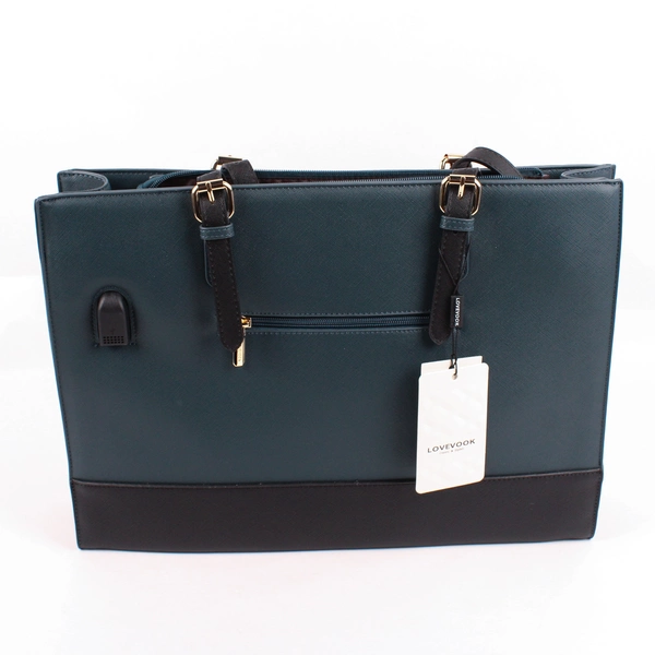 LOVEVOOK NWT Green Laptop Tote Bag Vegan Leather with Charging Port