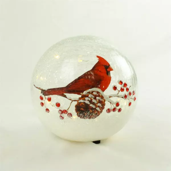 6-Inch Cardinal on Pinecone LED Light Up Globe Tabletop Decoration