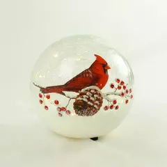 6-Inch Cardinal on Pinecone LED Light Up Globe Tabletop Decoration