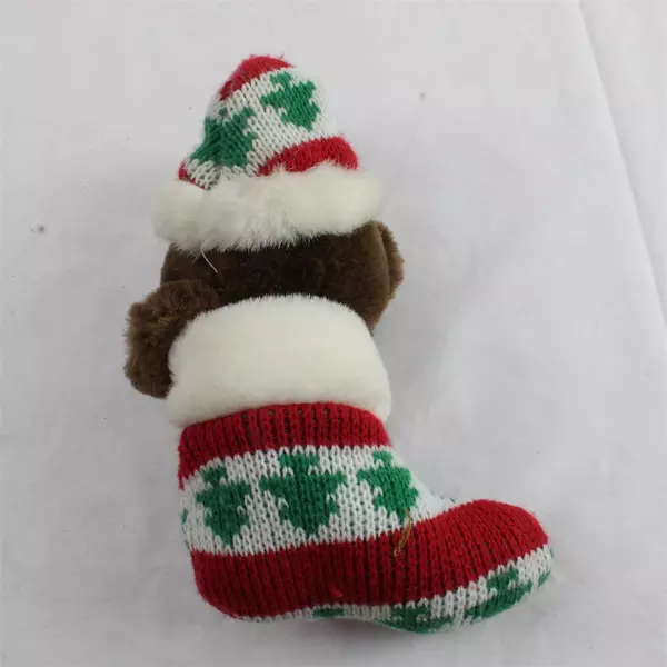 Lot of 2 Christmas Plush Toys Bear in Stocking & Stuffed Santa Hat Decor