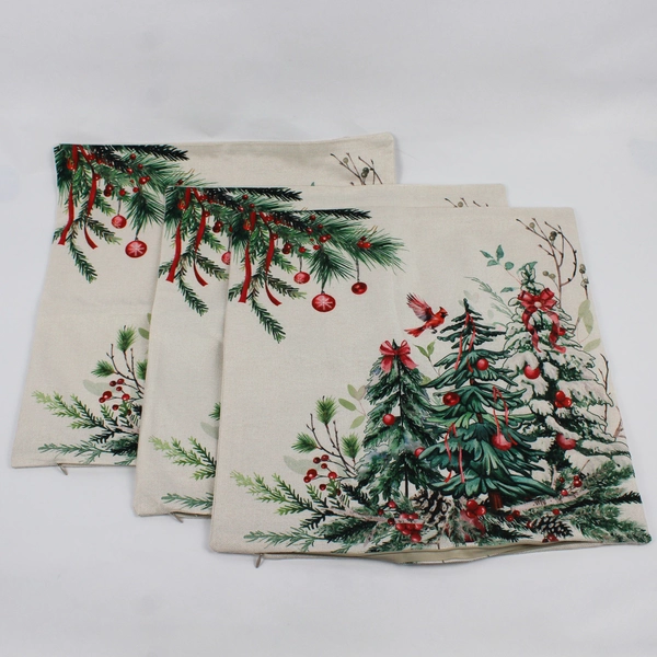 Set of 3 Christmas Tree Cardinal Design Throw Pillow Covers 17" x 17"