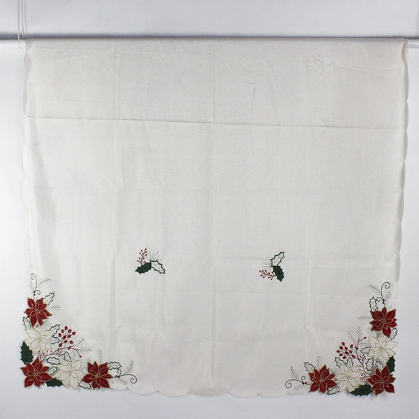 Embroidered Poinsettia Cutwork Christmas Tablecloth 58" x 80" FLAW