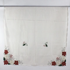 Embroidered Poinsettia Cutwork Christmas Tablecloth 58" x 80" FLAW