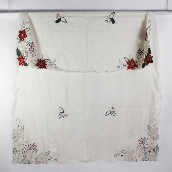 Embroidered Poinsettia Cutwork Christmas Tablecloth 58" x 80" FLAW