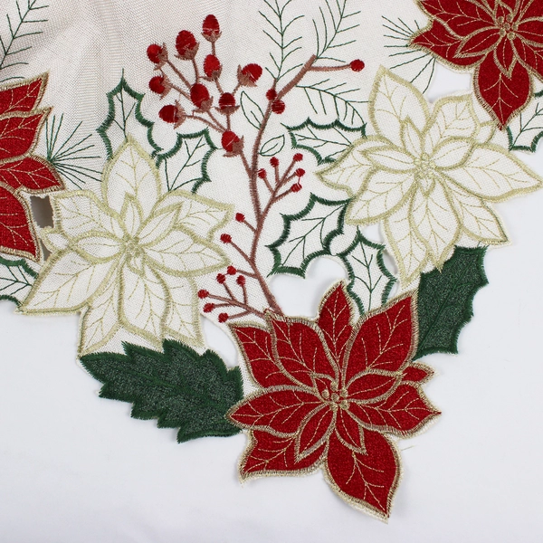 Embroidered Poinsettia Cutwork Christmas Tablecloth 58" x 80" FLAW