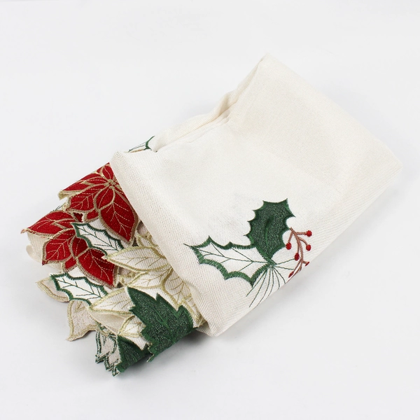 Embroidered Poinsettia Cutwork Christmas Tablecloth 58" x 80" FLAW