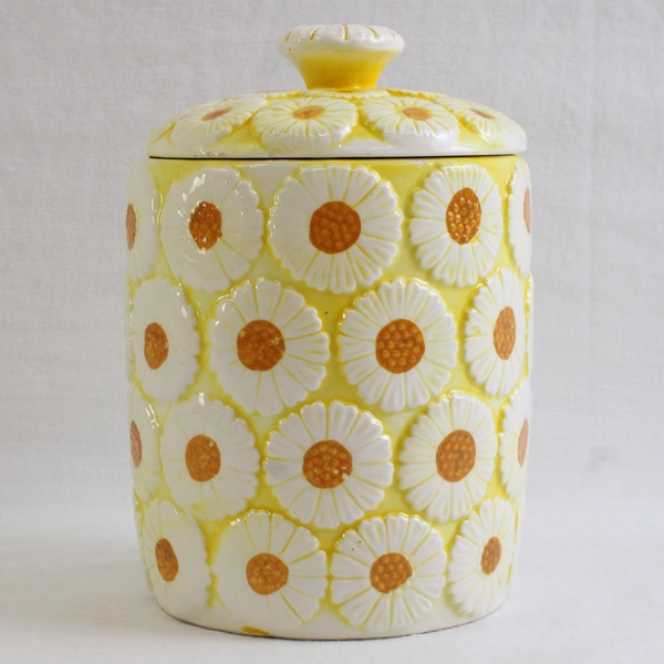 Vintage Brinn's Ceramics Crazy Daisy Ceramic Canister T-1368 5.5" FLAWED